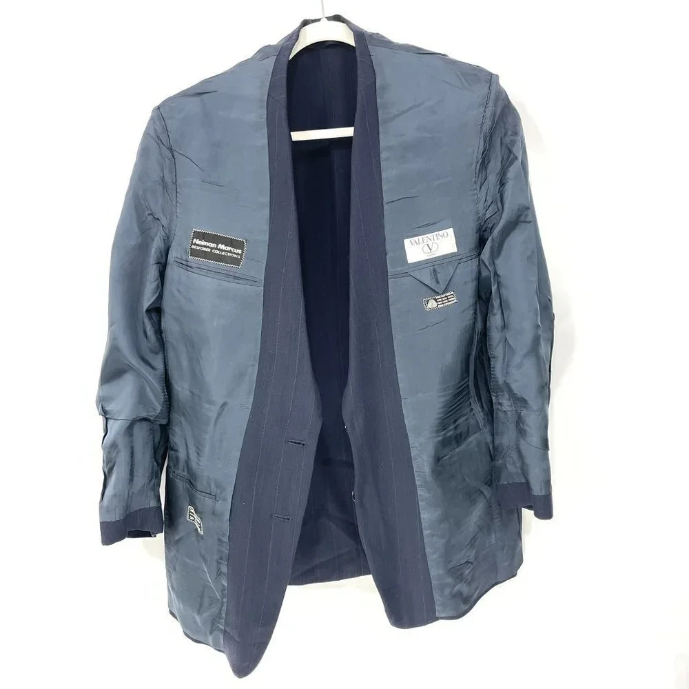 Valentino Uomo Italy Mens Size 41 R Wool Jacket‎ Sport Coat Navy Striped FLAWS!